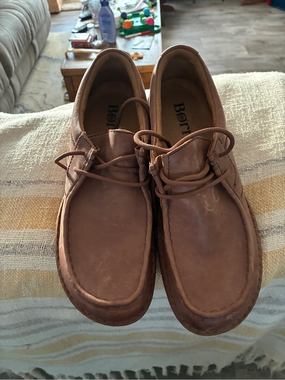 Born Men's Chestnut Brown Leather Lace-Up Moccasin Loafers